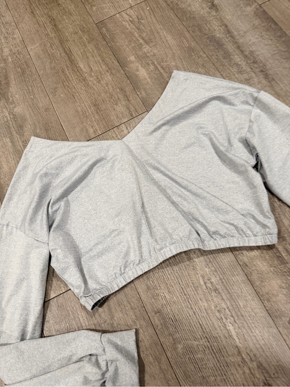 Grey Off-Shoulder Cropped Sweatshirt - Picture 7 of 9